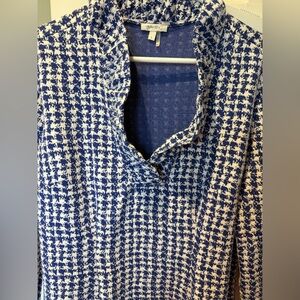 Tyler Boe Houndstooth Check Stretch tunic Dress Stylish Blue and White Large